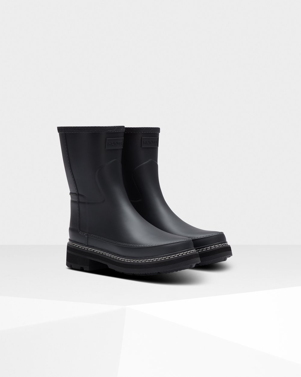 Womens Hunter Refined Stitch Detail - Short Rain Boots Black - 1906-QNZIT